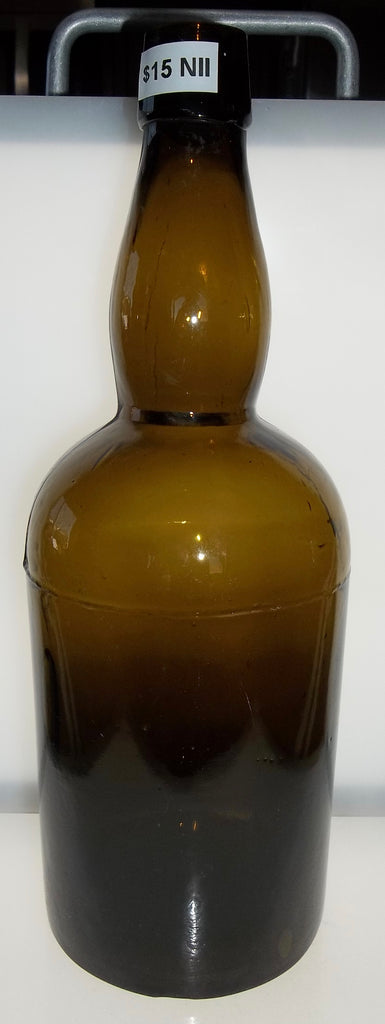 Olive Amber Colored Liquor Bottle