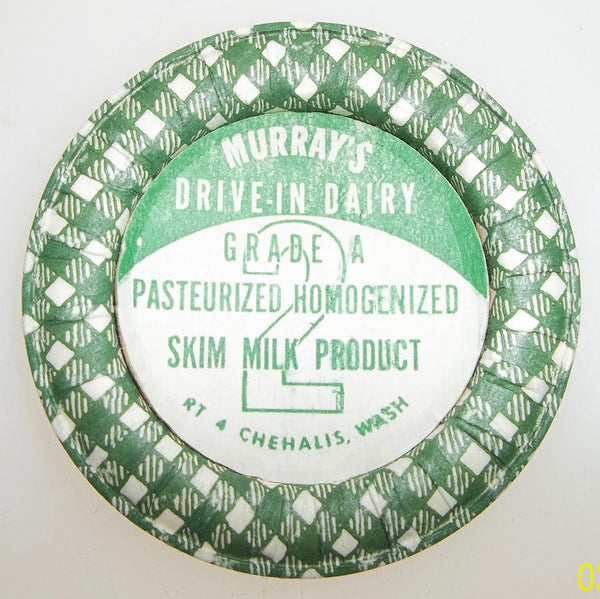 Murray's Drive-In Dairy Cardboard Milk Bottle Caps from Chehalis, Washington