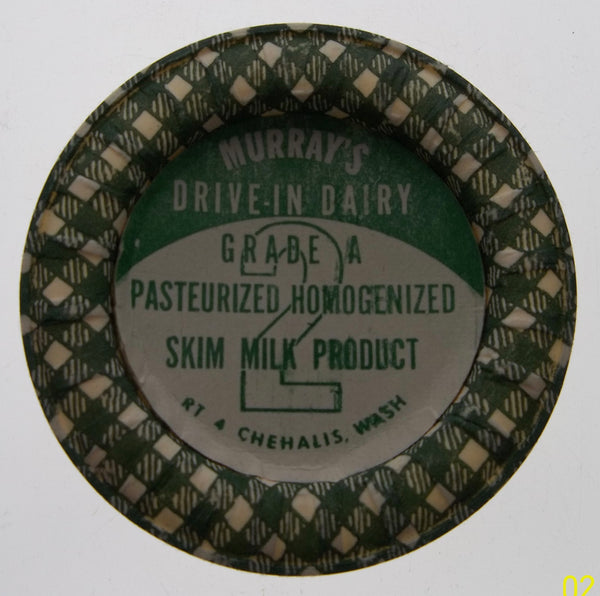 Murray's Drive-In Dairy Cardboard Milk Bottle Caps from Chehalis, Washington