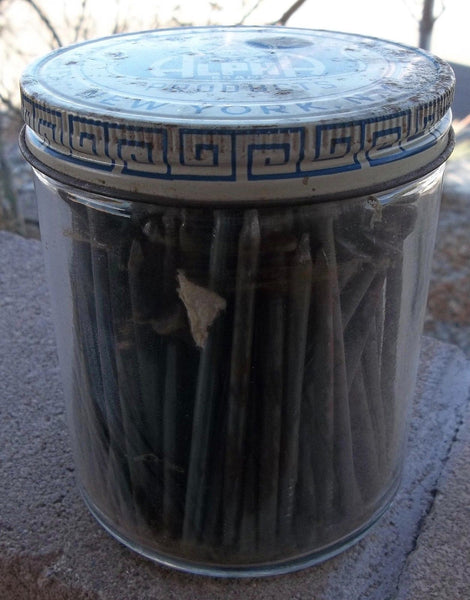 Heekin's Frosty Can full of tacks, Athans Company jar of nails