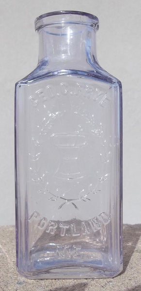 Purpled Geo. C. Frye Druggist Bottle from Portland, Maine