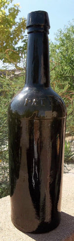 Beautiful Black Glass "PATENT" 1860s Applied Lip Ale Bottle