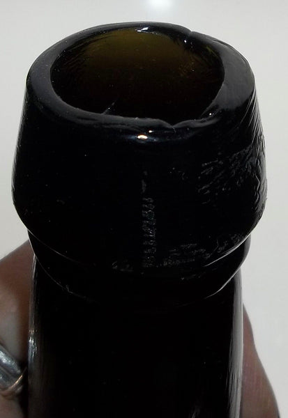Beautiful Black Glass "PATENT" 1860s Applied Lip Ale Bottle