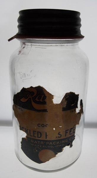 Iowa Jar Rath's Pickled Pigs Feet Jar with Original Paper Label!