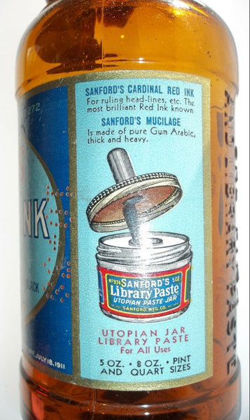 Sanford Fountain Pen Ink Pint Sized Bottle with Original Paper Label!