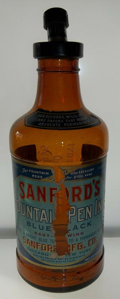 Sanford Fountain Pen Ink Pint Sized Bottle with Original Paper Label!