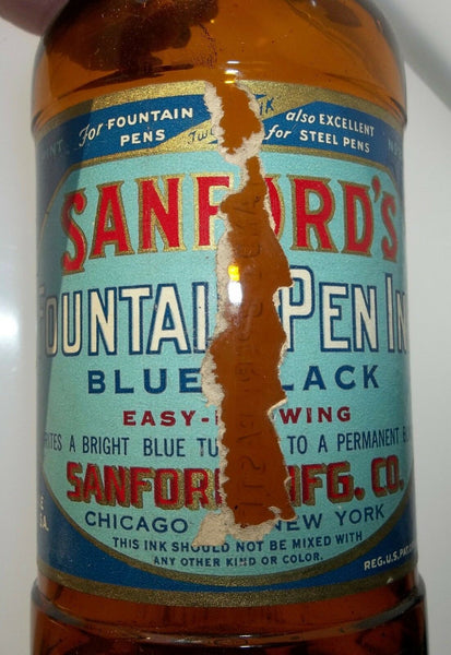Sanford Fountain Pen Ink Pint Sized Bottle with Original Paper Label!